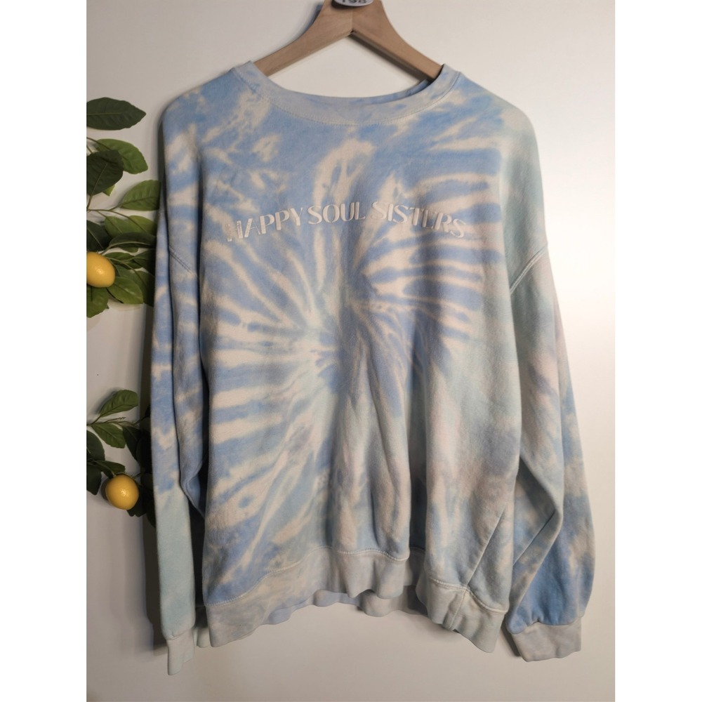 Blue tie dye Crewneck Happy Soul Sisters Hoodie Sz L